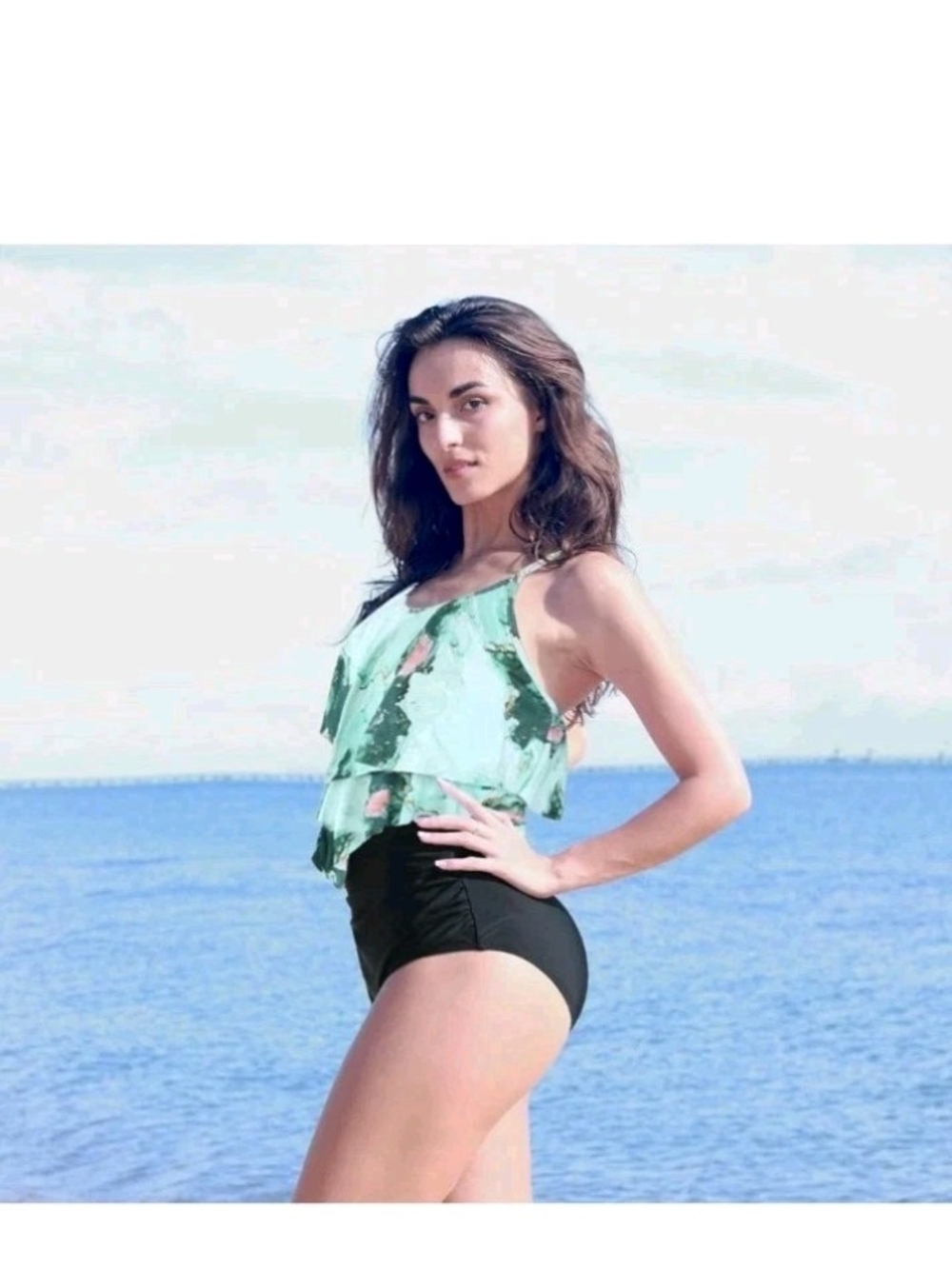 Marble-Print Mint Layered Ruffle Cami - Picture 4 of 12
